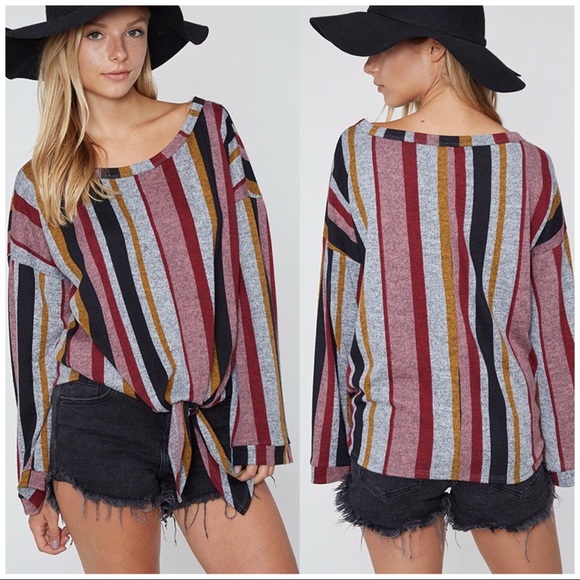 SALE BELL SLEEVE FRONT TIE DROP SHOULDER TOP - Picture 8 of 9